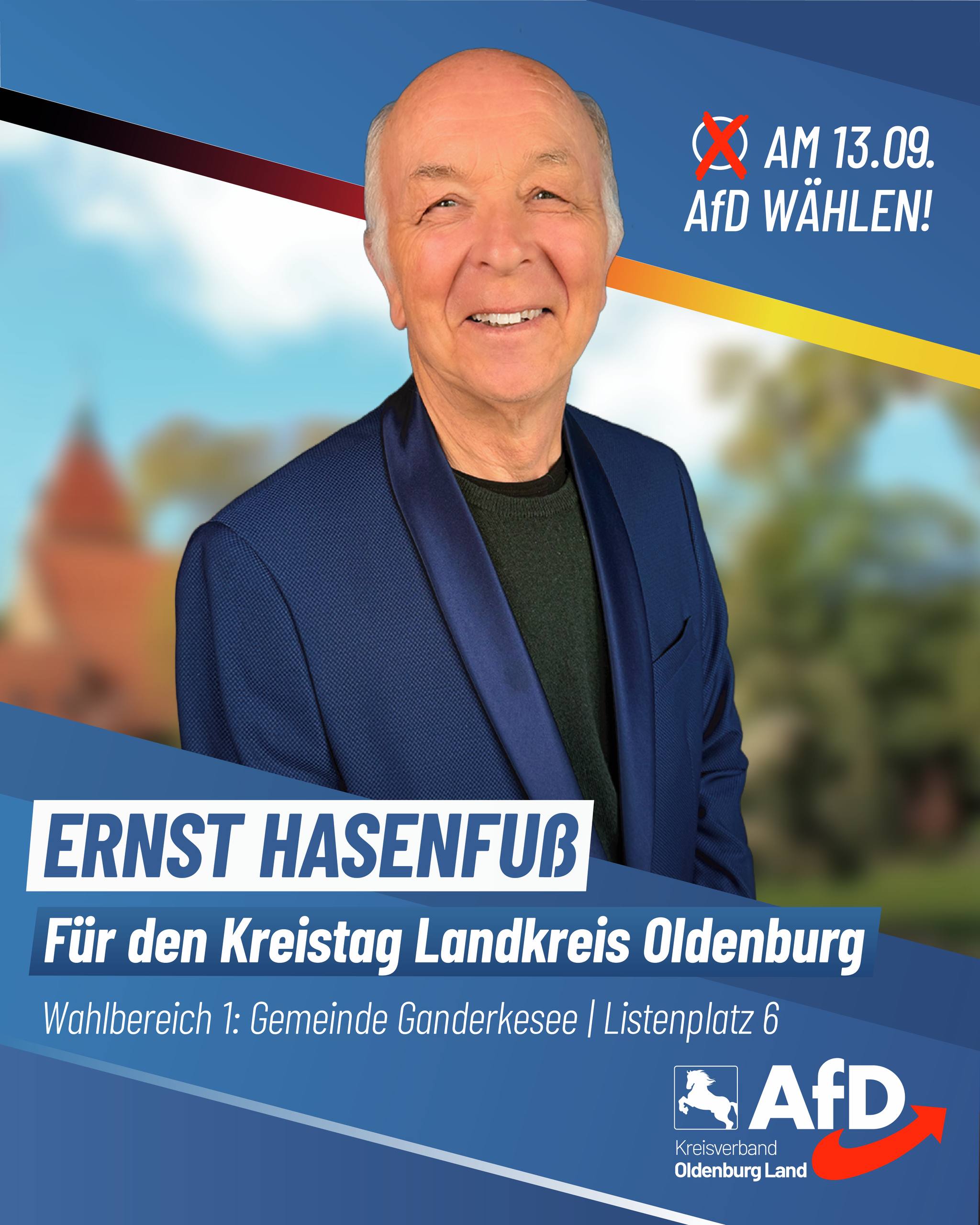 Wahlplakat Ernst Hasenfuss — Für den Kreistag Landkreis Oldenburg