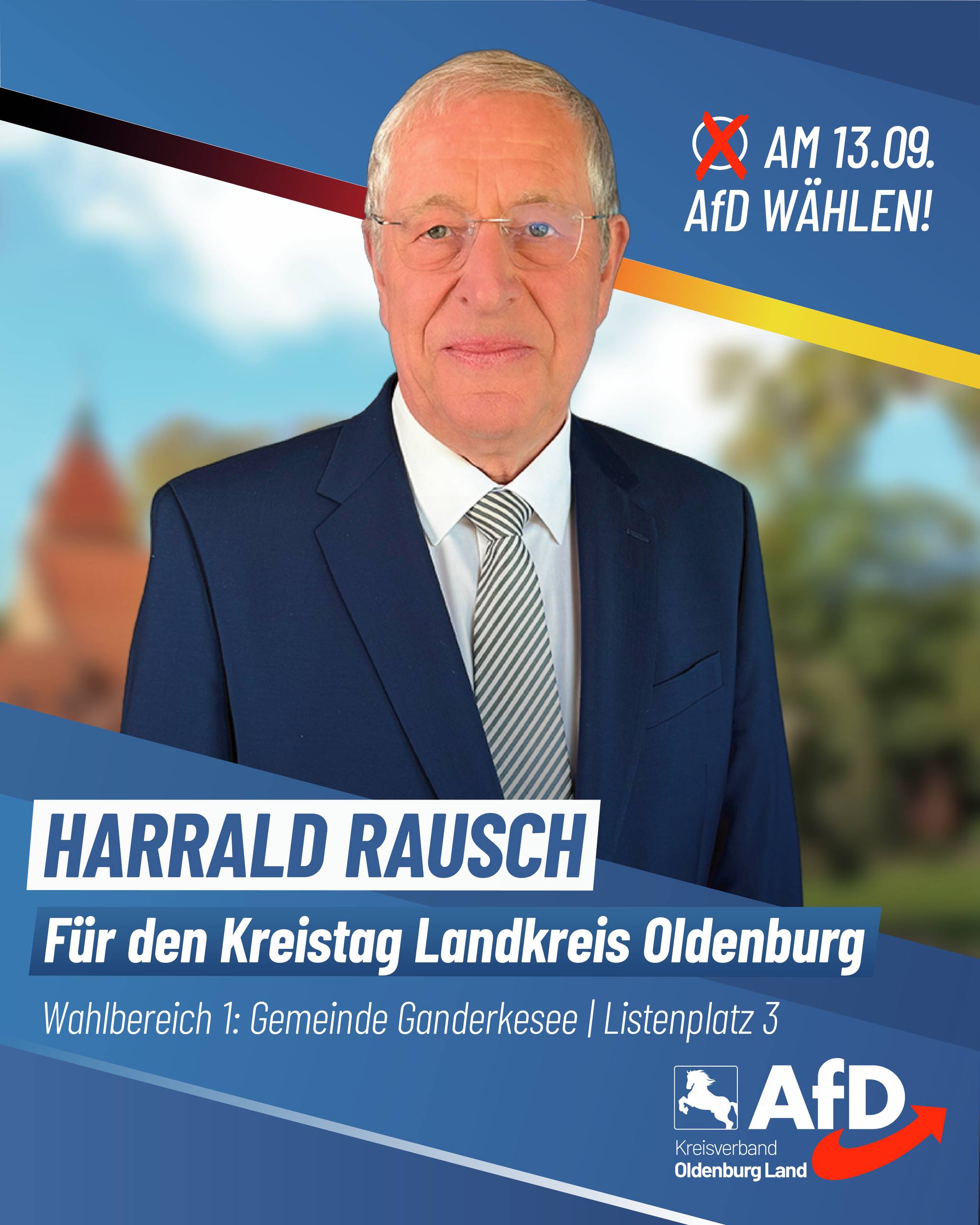 Wahlplakat Harrald Rausch — Für den Kreistag Landkreis Oldenburg