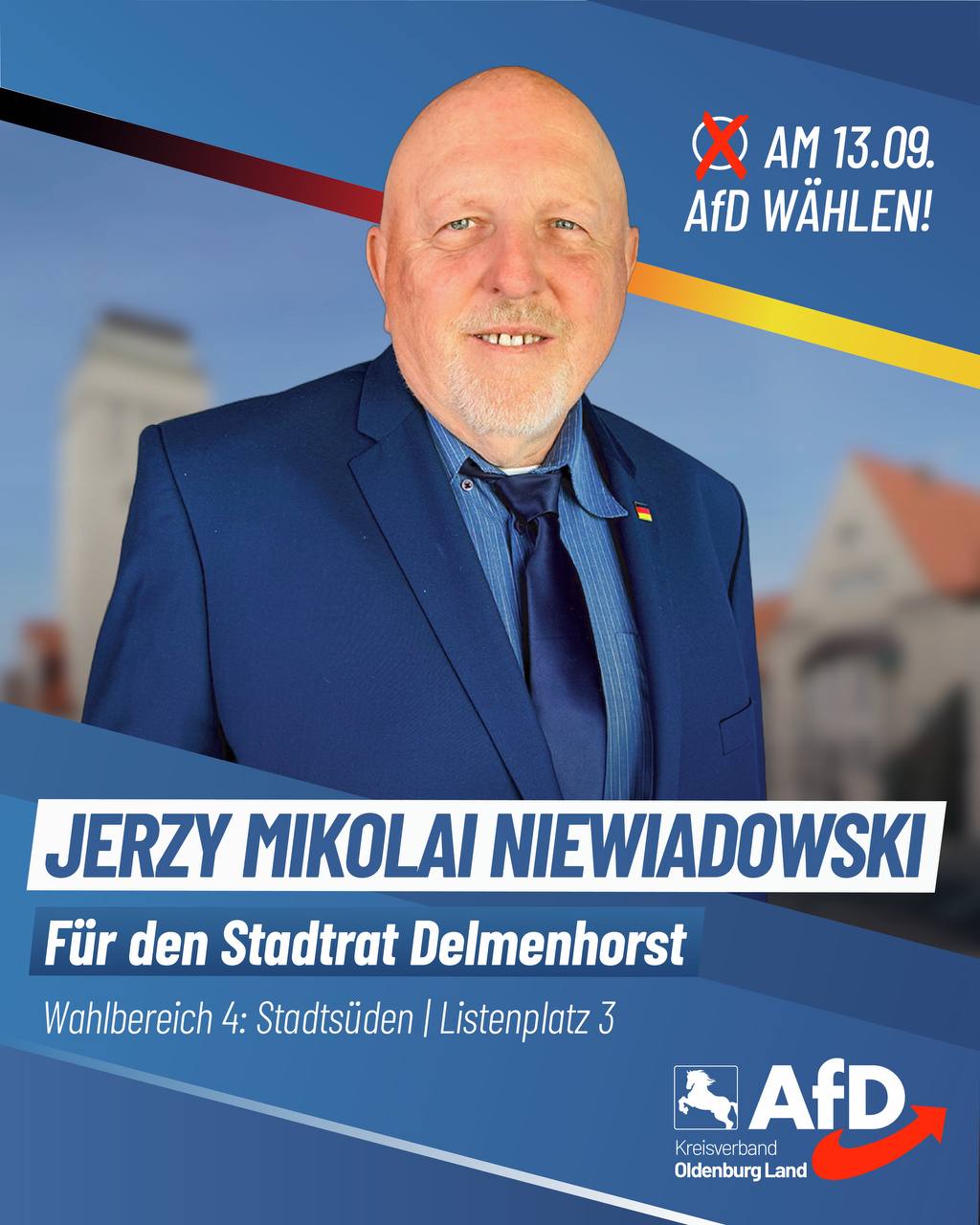 Wahlplakat Jerzy Mikolai Niewiadomski — Für den Stadtrat Delmenhorst