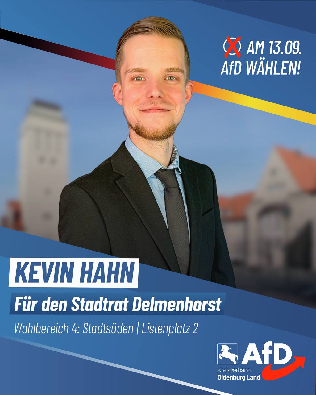 Wahlplakat Kevin Hahn — Für den Stadtrat Delmenhorst