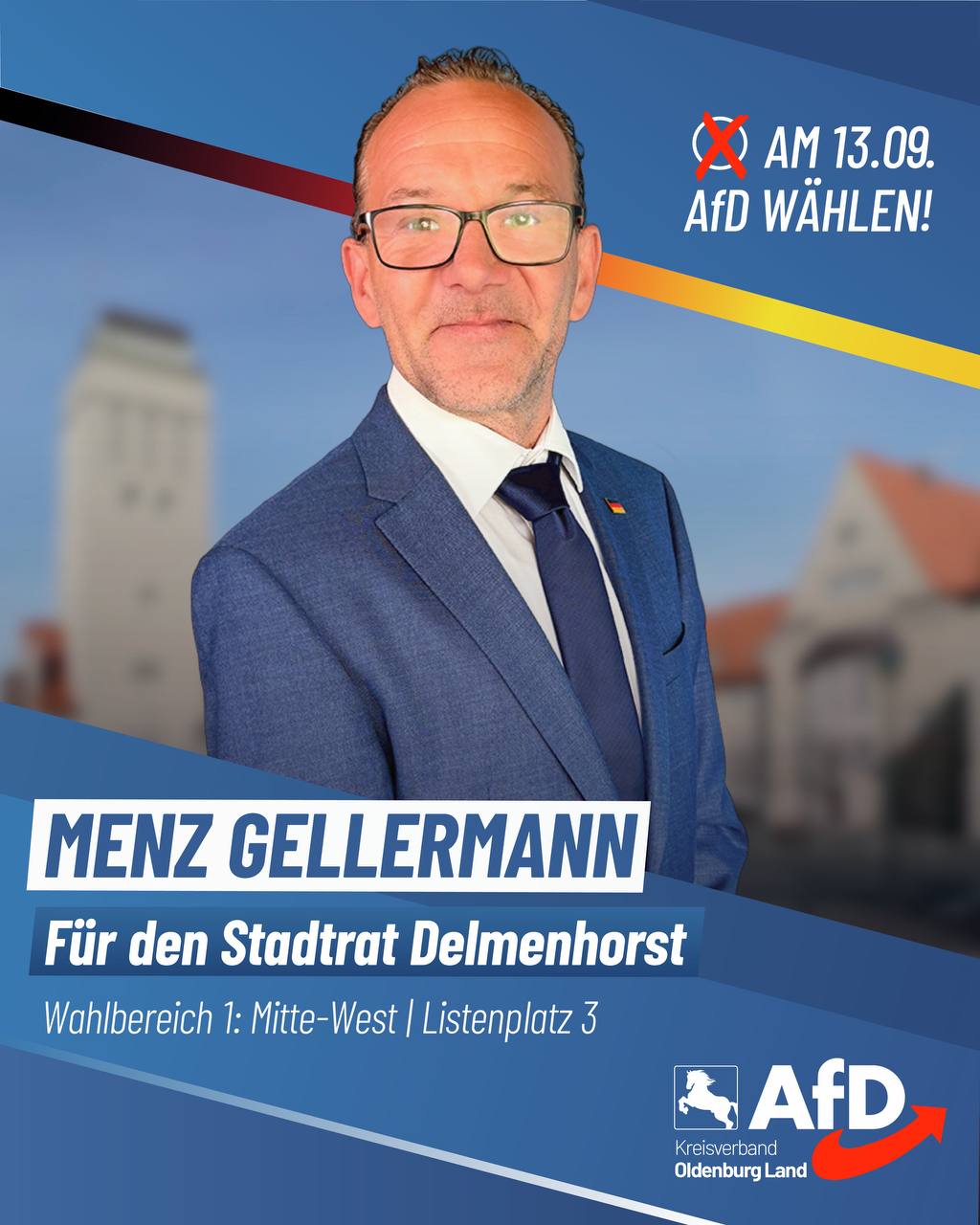Wahlplakat Menz Gellermann — Für den Stadtrat Delmenhorst