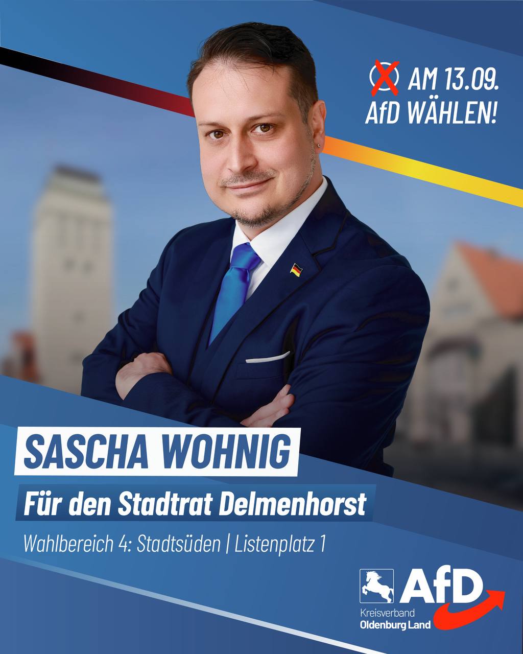Wahlplakat Sascha Wohnig — Für den Stadtrat Delmenhorst