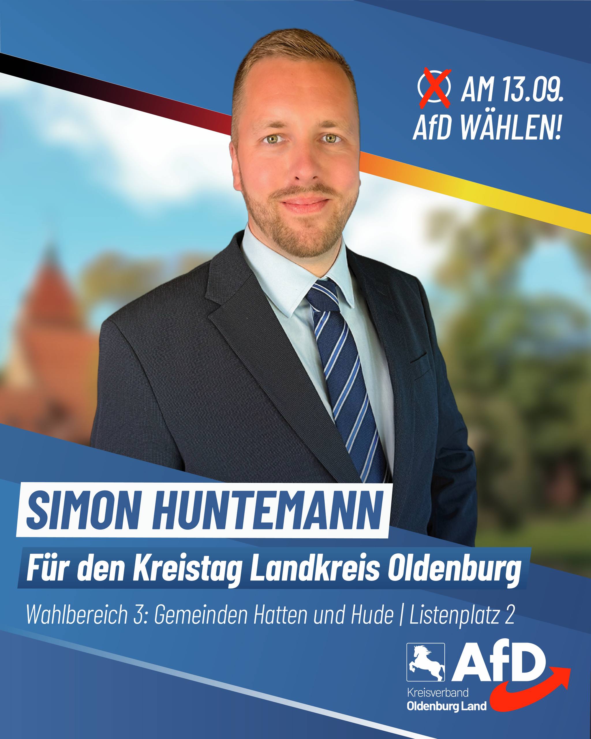 Wahlplakat Simon Huntemann — Für den Kreistag Landkreis Oldenburg